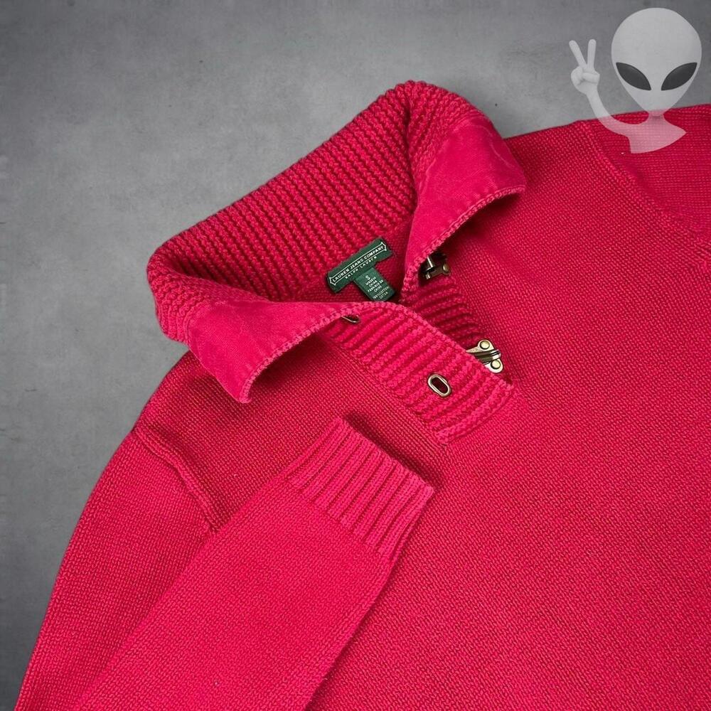 Lauren Ralph Lauren Knit Sweater Small Red Latch Clamp Cotton Pullover vintage - Picture 4 of 7